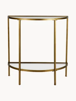 Consola de recibidor semicircular de vidrio con acabado envejecido Goddess