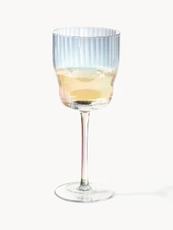 Copas de vino sopladas con relieve y brillo nacarino Juno, 4 uds.