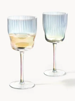 Copas de vino sopladas con relieve y brillo nacarino Juno, 4 uds.