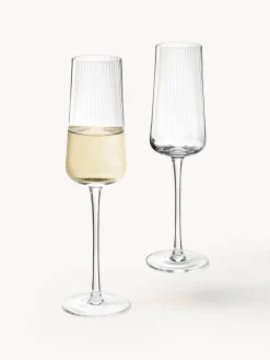 Copas flauta de champán artesanales con relieves Cami, 4 uds.