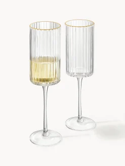 Copas flauta sopladas con borde dorado Aleo, 4 uds.