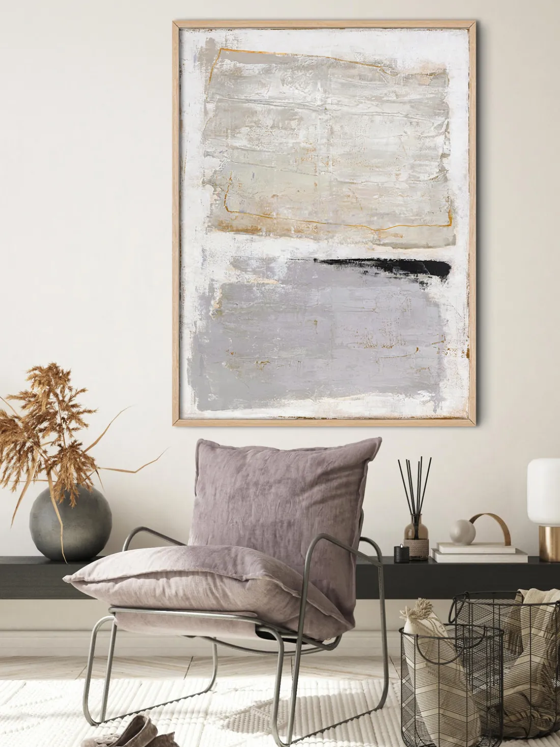 Cuadro en lienzo pintado a mano Scenario, marco de madera