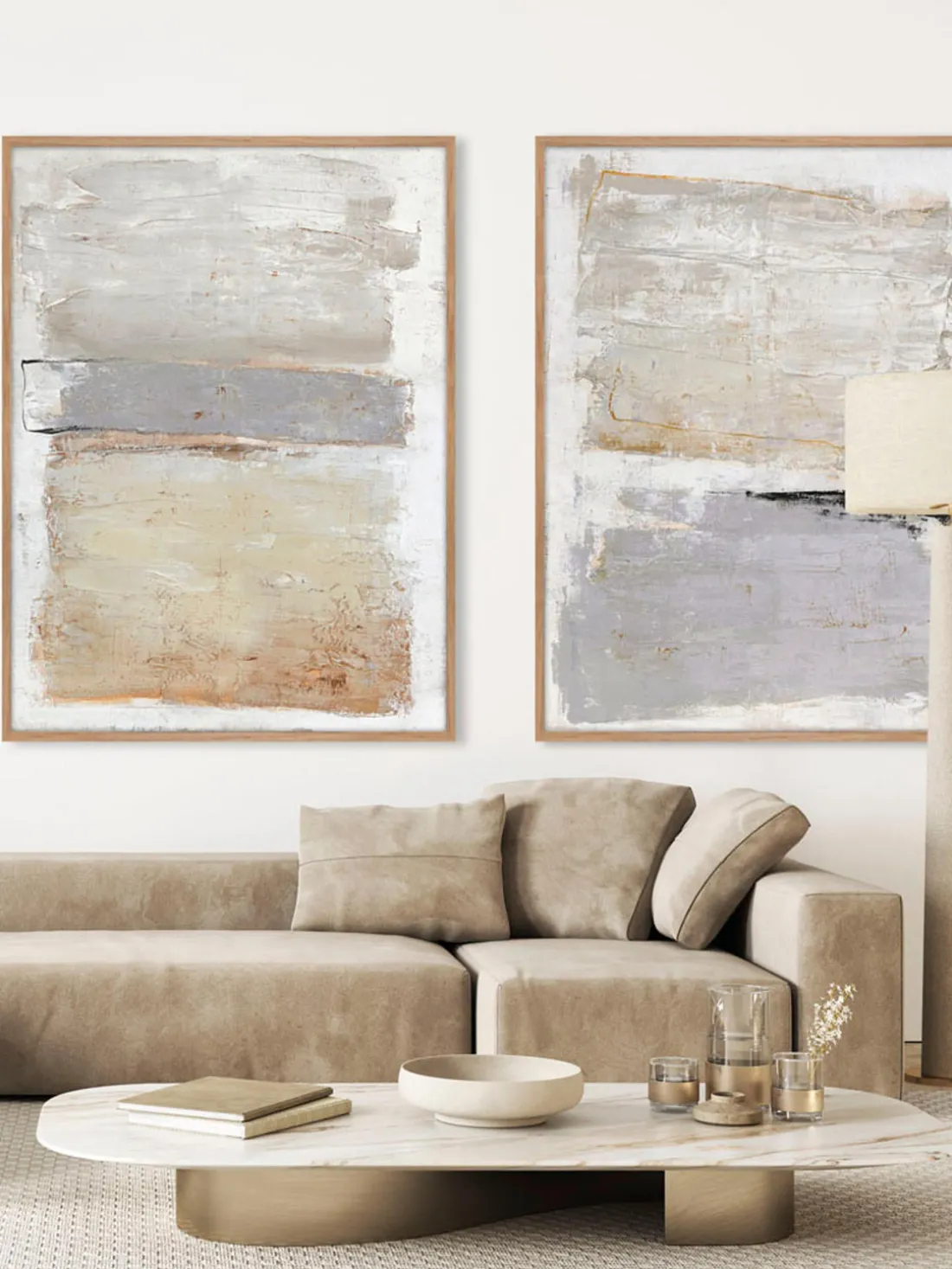 Cuadro en lienzo pintado a mano Scenario, marco de madera