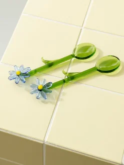 Cucharas artesanales de vidrio borosilicato Flora, 2 uds.