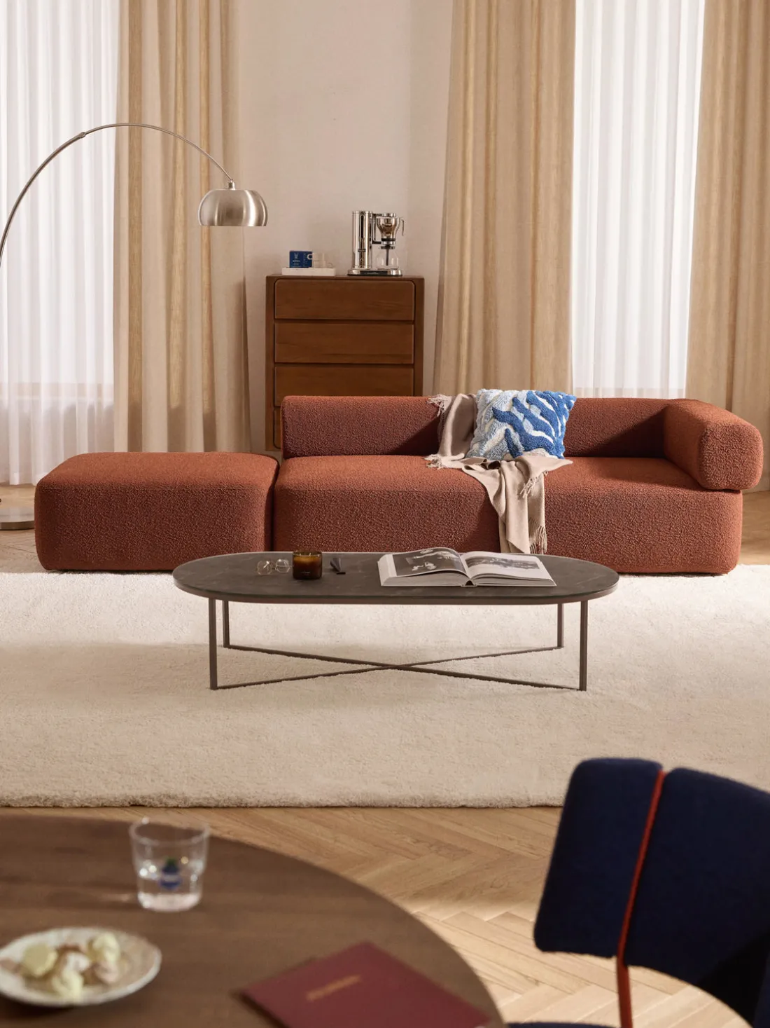 Diván modular en tejido bouclé Anton