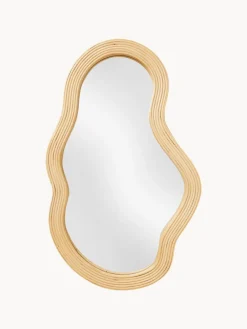 Espejo de pared artesanal de ratán con forma orgánica Pond