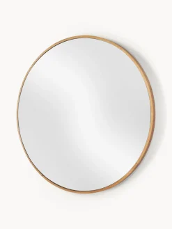 Espejo de pared redondo con marco de madera de roble Avery