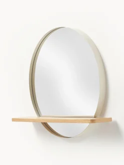 Espejo de pared redondo con estante de madera Kenny