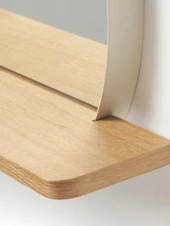 Espejo de pared redondo con estante de madera Kenny