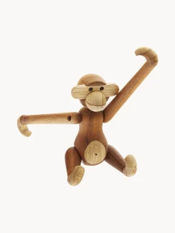 Figura decorativa de madera de teca artesanal Monkey, 10 cm