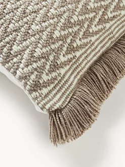 Funda de cojín de exterior con tejido estampado y flecos Suria