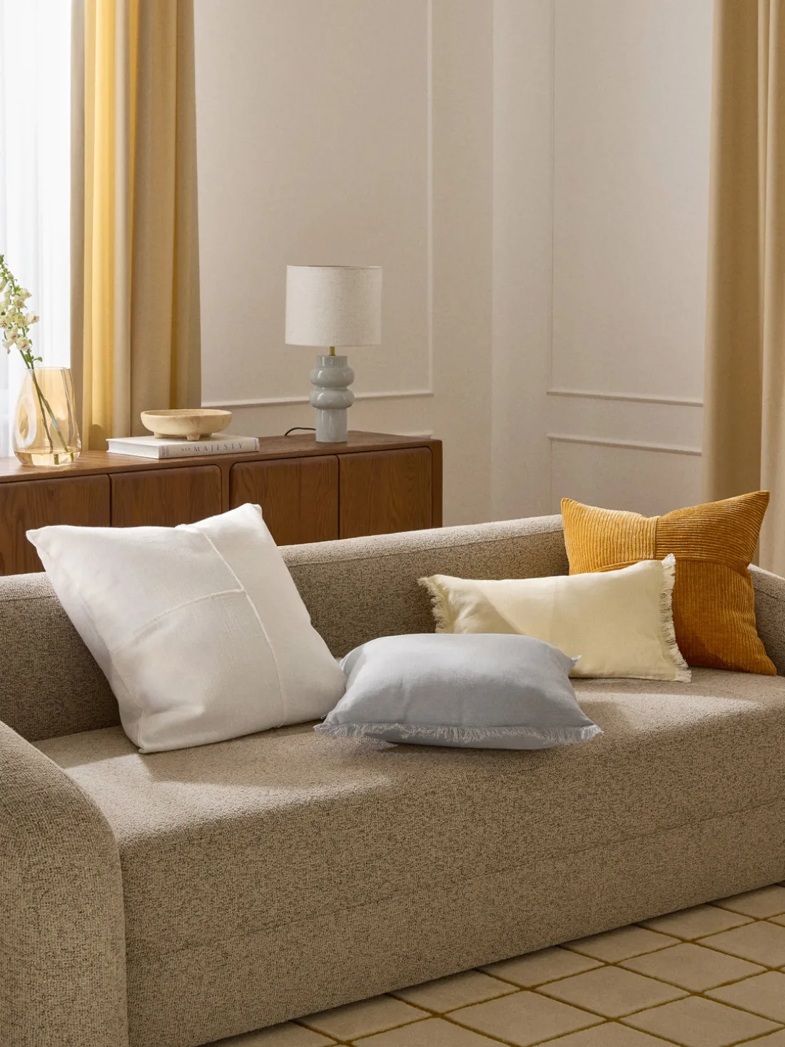 Funda de cojín de lino con flecos Luana