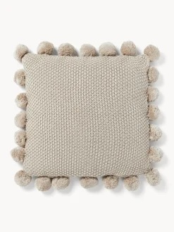 Funda de cojín de punto con pompones Molly