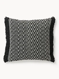 Funda de cojín para exterior con tejido artesanal y flecos Suria