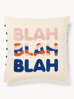 Funda de cojín reversible con inscripción bordada Blah Blah