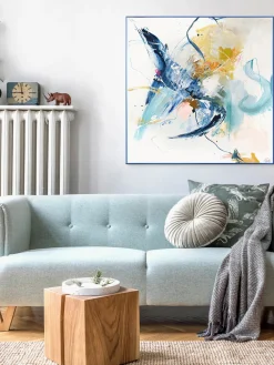 Impresión sobre lienzo acabada a mano enmarcada Confidential Blue