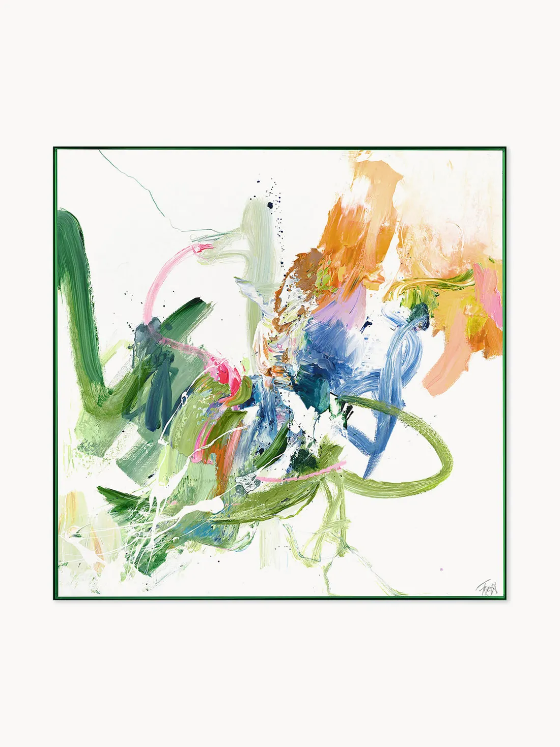 Impresión sobre lienzo acabada a mano enmarcada Confidential Green