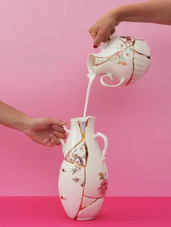 Jarrón de porcelana fina Kintsugi, 32 cm