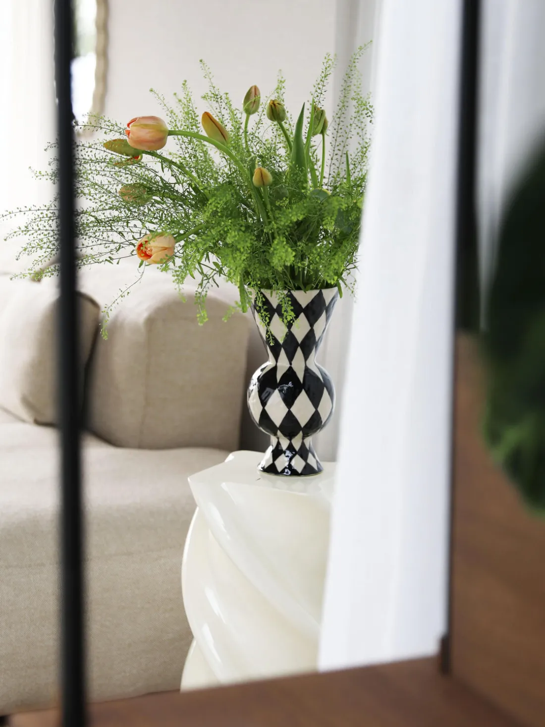 Jarrón de rombos pintado a mano, 30 cm