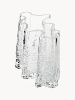 Jarrón de vidrio soplado artesanalmente con relieves Gry, 19 cm