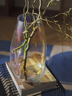 Jarrón grande de vidrio iridiscente soplado Rainbow, 35 cm