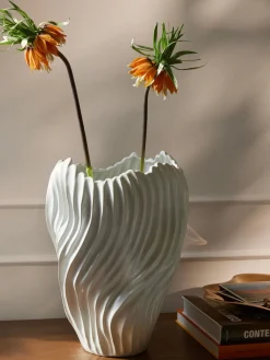 Jarron decorativo XL con borde acanalado Milazzo, 44 cm