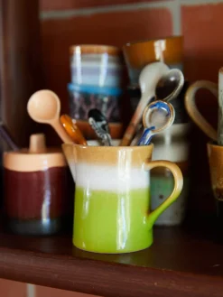 Lechera y azucarero artesanales de cerámica con esmalte reactivo 70s