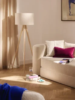 Lámpara de pie trípode de madera maciza Jake