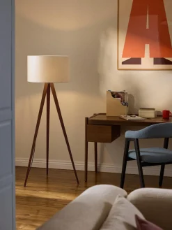 Lámpara de pie trípode de madera maciza Jake