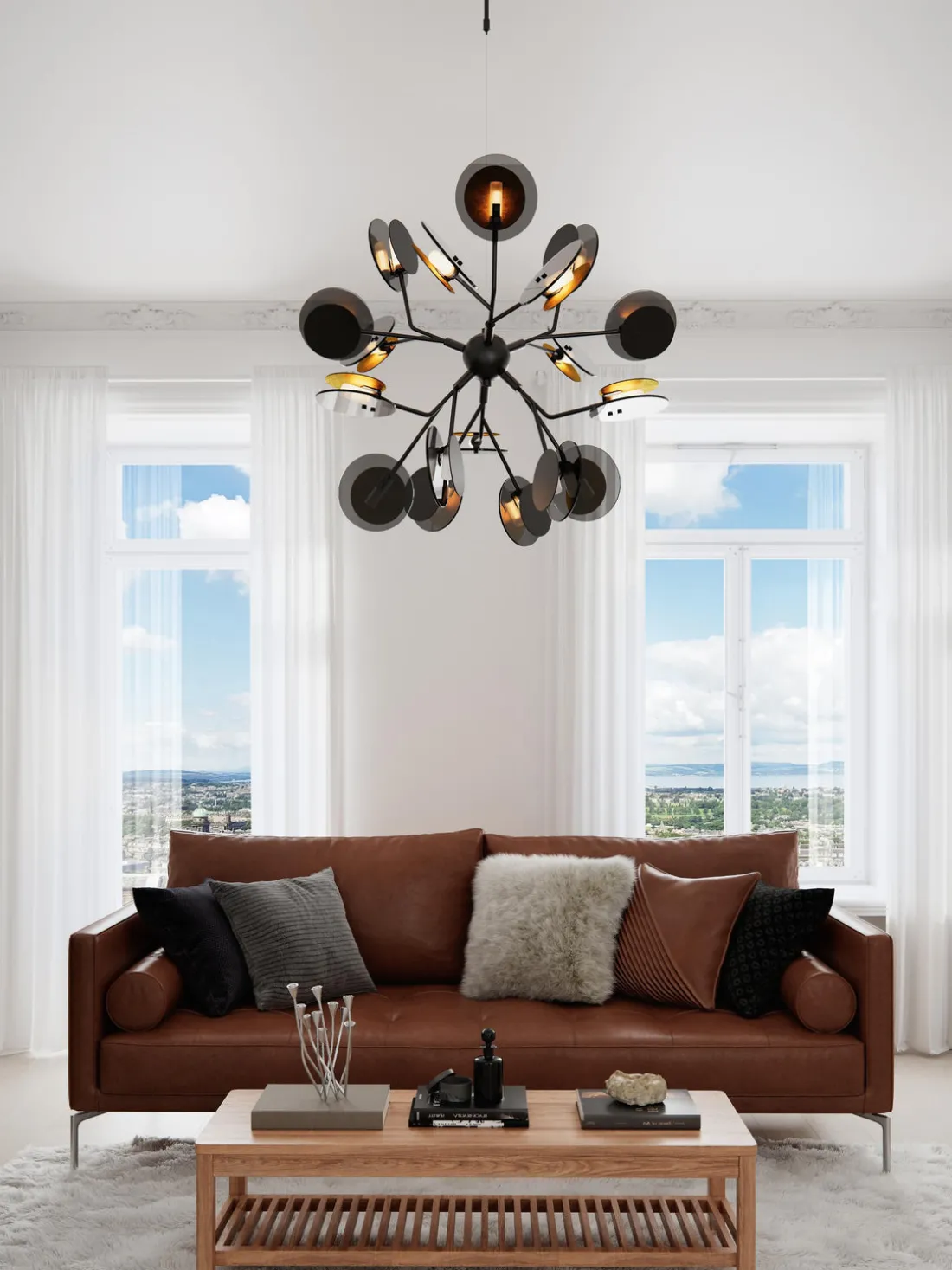 Lámpara de techo grande LED Turno, con discos difusores