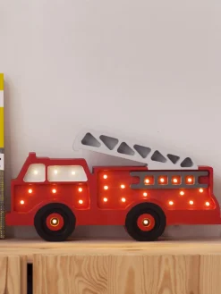 Lámpara infantil LED artesanal regulable Fire Truck, con función de temporizador y mando a distancia