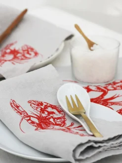 Mantel individual de lino artesanal Lobster