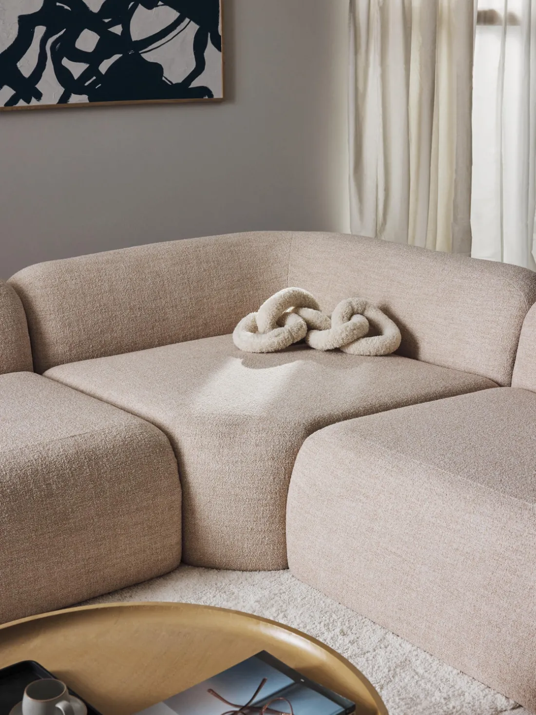 Módulo de esquina redondo en tejido bouclé Wolke