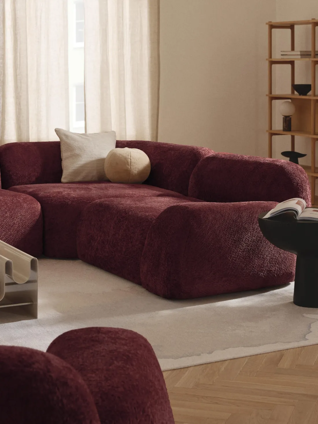 Módulo de esquina redondo de borreguillo bouclé Wolke