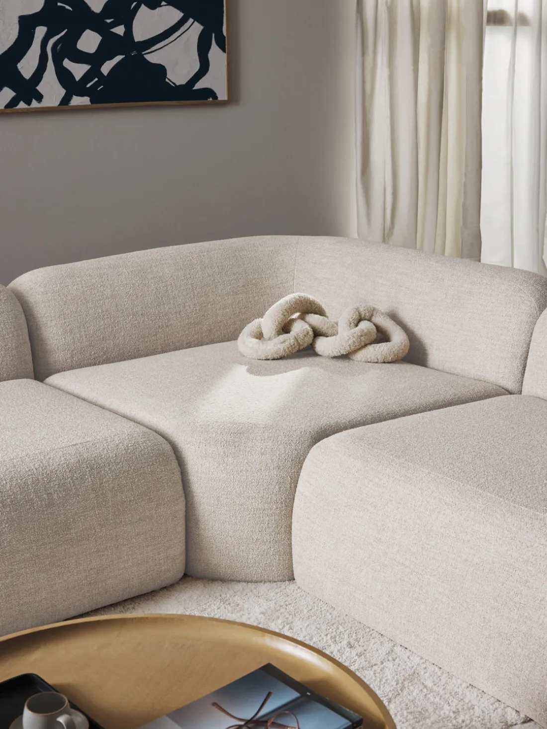 Módulo de esquina redondo en tejido bouclé Wolke