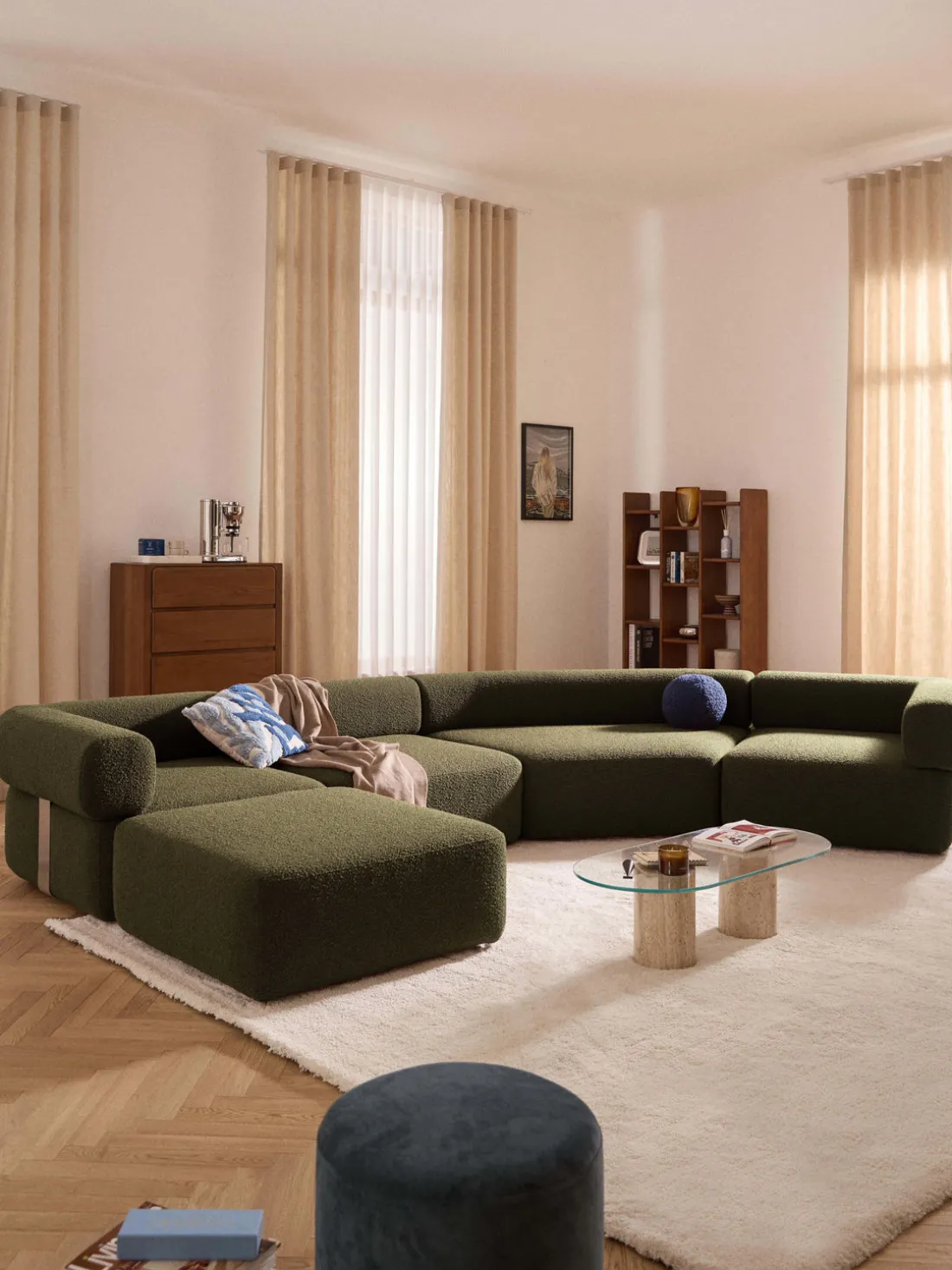 Módulo de esquina redondo en tejido bouclé Anton