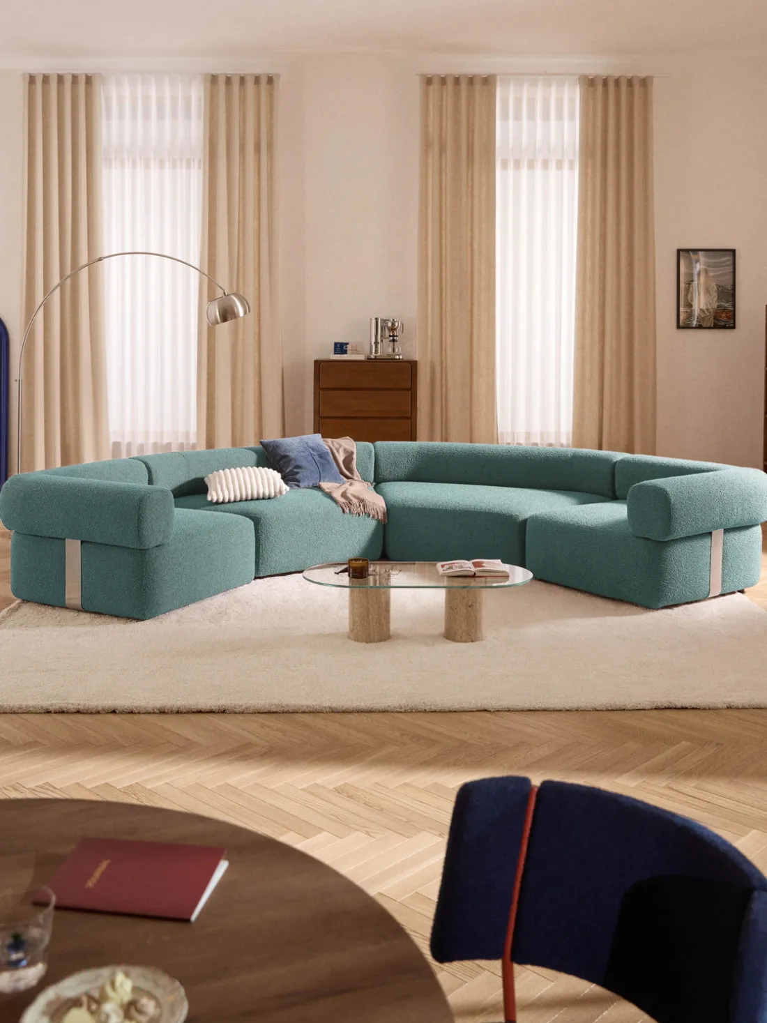 Módulo de esquina redondo en tejido bouclé Anton