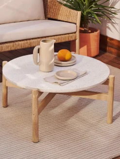 Mesa auxiliar de jardín redonda de terrazo y madera de eucalipto Pola