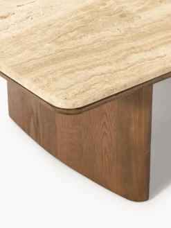 Mesa de centro de madera de roble con tablero de travertino Chandler