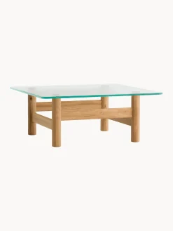 Mesa de centro de madera de roble con tapablero de vidrio Brasilia