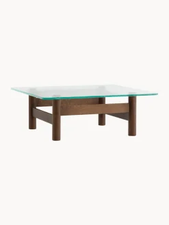 Mesa de centro de madera de roble con tablero de vidrio Brasilia