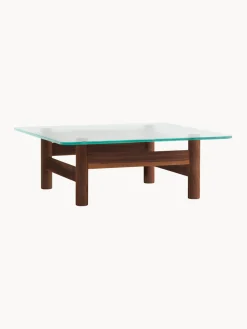 Mesa de centro de madera de nogal con tapa de cristal Brasilia