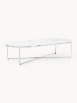 Mesa de centro ovalada con tablero de vidrio en look mármol Antigua