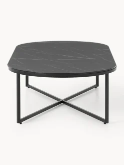 Mesa de centro ovalada con tablero de vidrio en look mármol Antigua