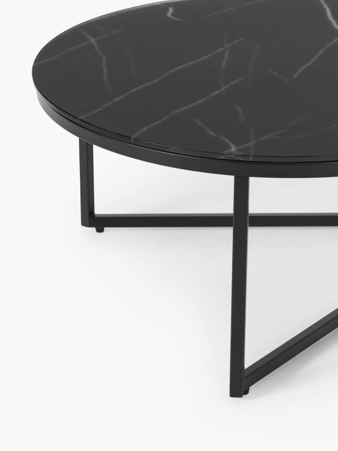 Mesa de centro ovalada con tablero de vidrio en look mármol Antigua