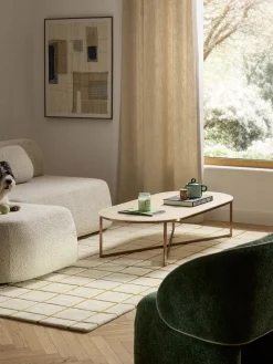 Mesa de centro ovalada con tablero de vidrio en look mármol Antigua