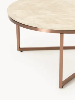 Mesa de centro ovalada con tablero de vidrio en look mármol Antigua