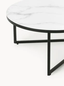 Mesa de centro ovalada con tablero de vidrio en look mármol Antigua