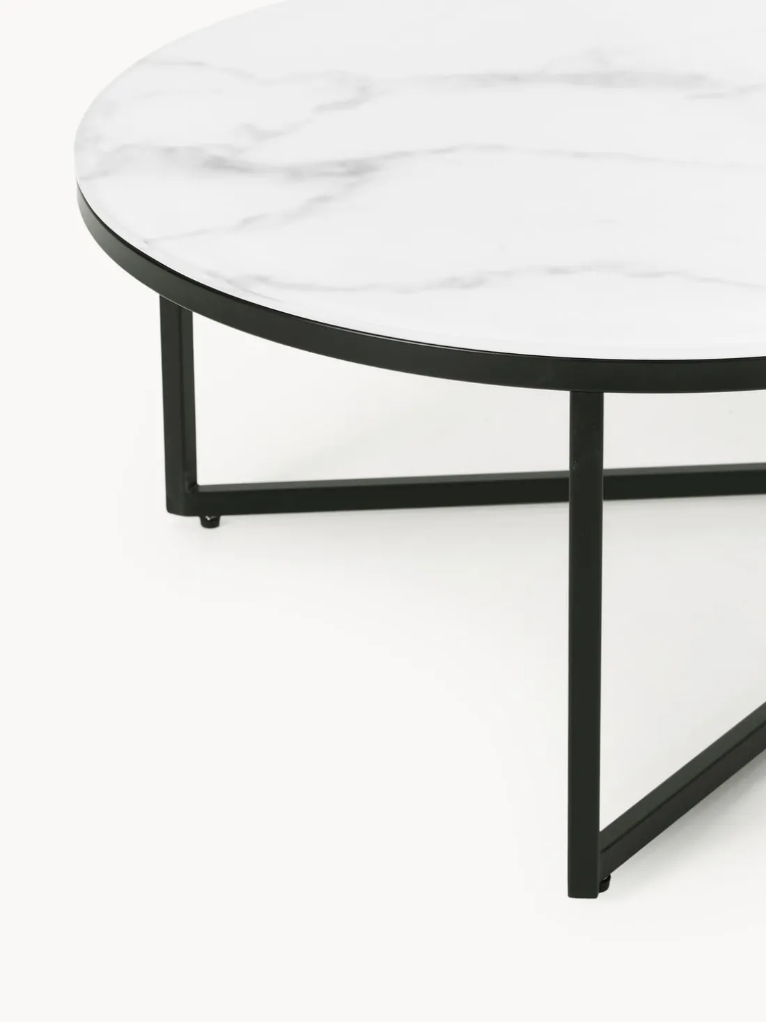 Mesa de centro ovalada con tablero de vidrio en look mármol Antigua