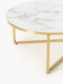 Mesa de centro ovalada con tablero de vidrio en look mármol Antigua